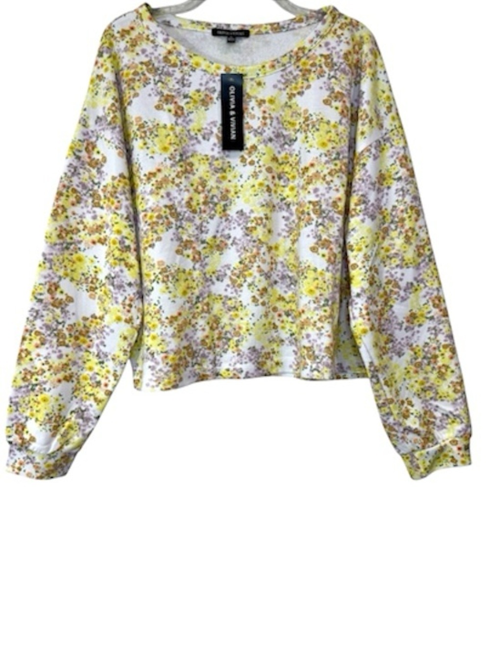 Olivia & Vivian Sweatshirt Boatneck Cropped Boxy Floral Multi Color Size: XL NWT - Picture 1 of 8